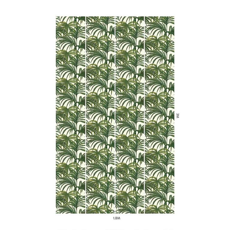 House of Hackney Palmeral wallpaper in Off White & Green, foliage and geometric forms in green