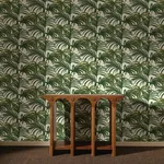 House of Hackney Palmeral Wallpaper in Off White & Green House of Hackney Palmeral wallpaper in Off White & Green, foliage and geometric forms in green
