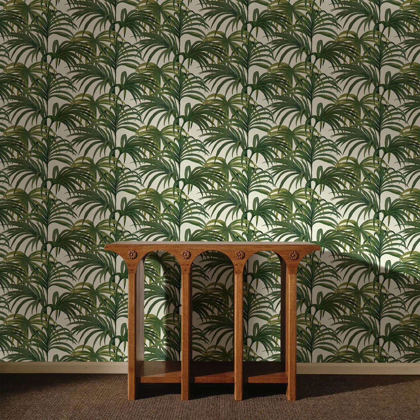 House of Hackney Palmeral wallpaper in Off White & Green, foliage and geometric forms in green