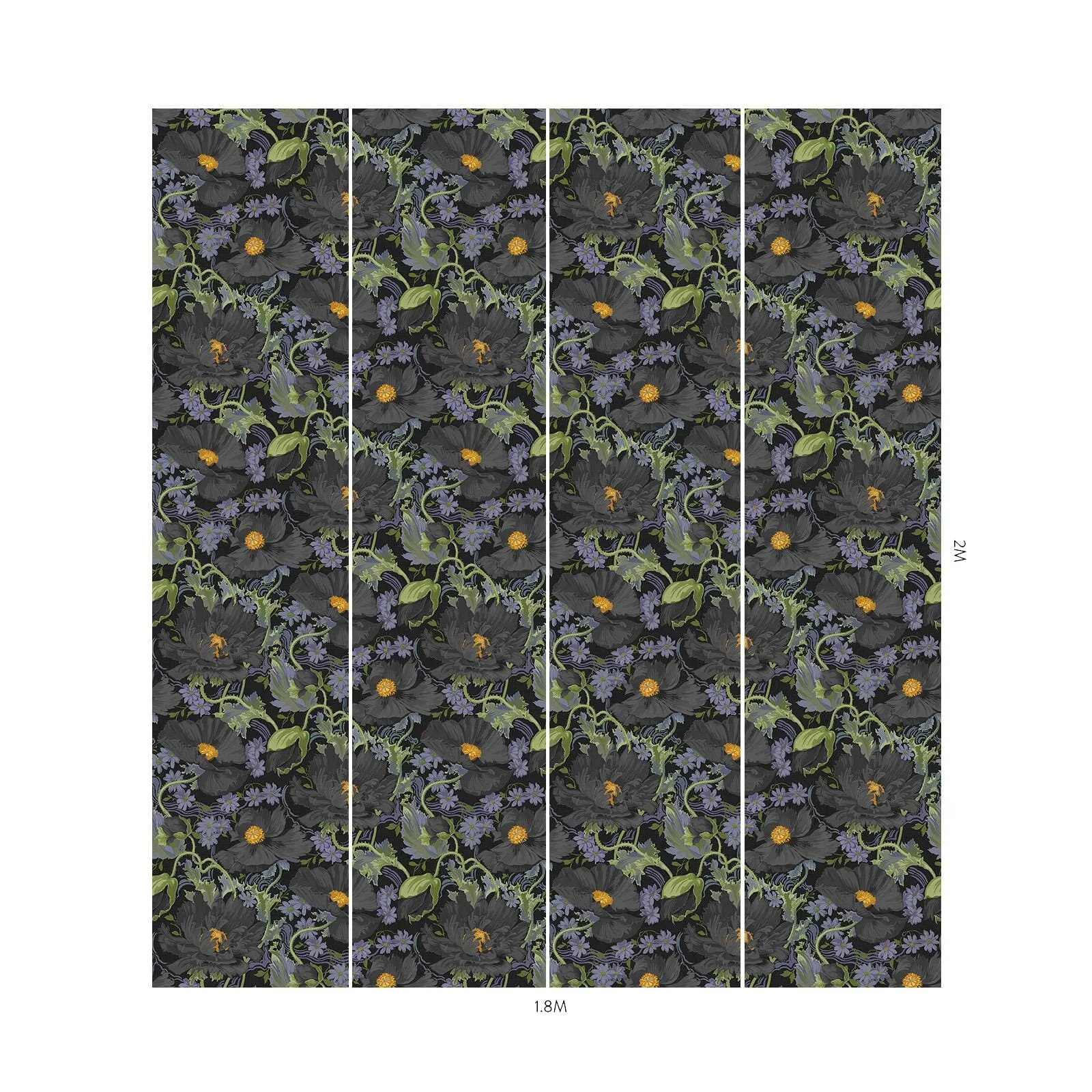 House of Hackney Papavera Wallpaper in Noir House of Hackney Papavera wallpaper in Noir, blooms and foliage in noir