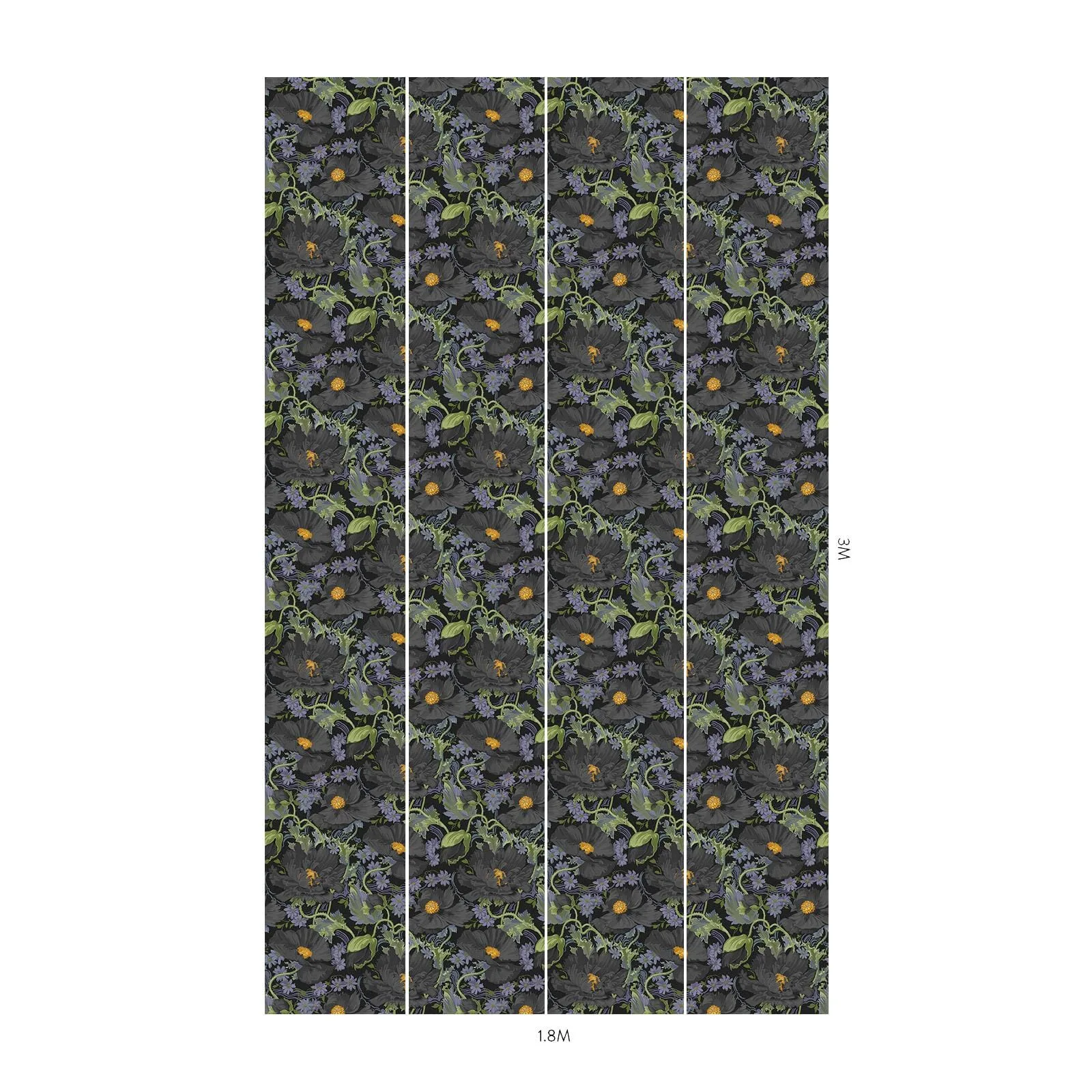 House of Hackney Papavera Wallpaper in Noir House of Hackney Papavera wallpaper in Noir, blooms and foliage in noir