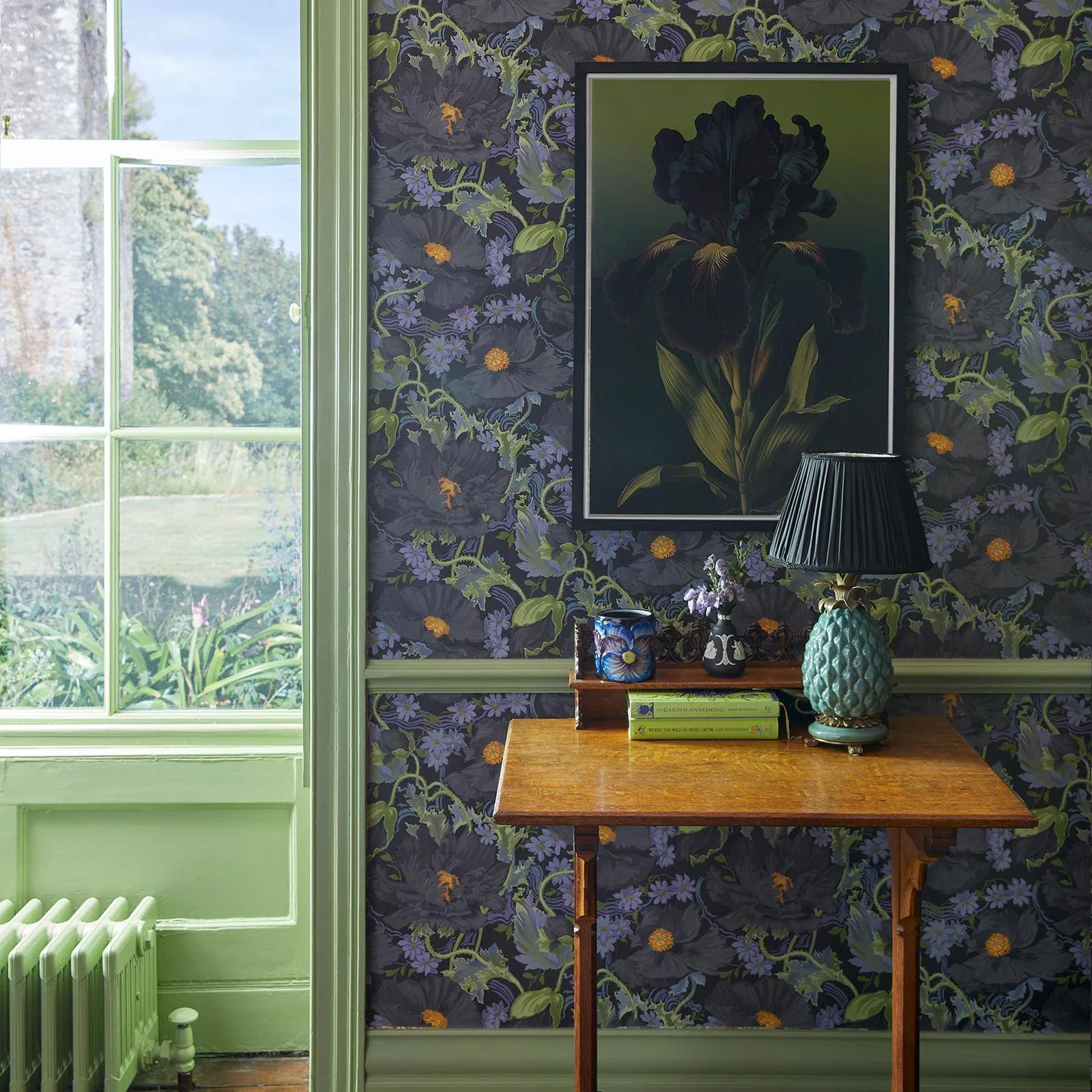 House of Hackney Papavera Wallpaper in Noir House of Hackney Papavera wallpaper in Noir, blooms and foliage in noir