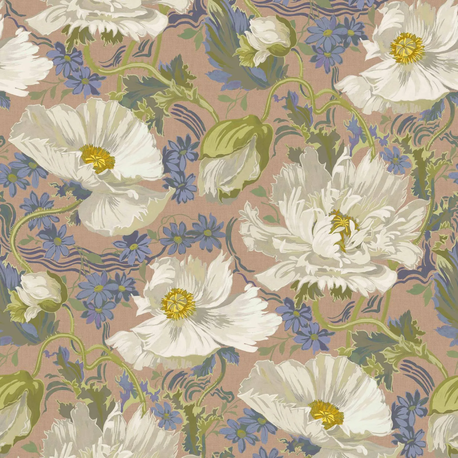 House of Hackney Papavera wallpaper in Tourmaline, blooms and foliage in tourmaline