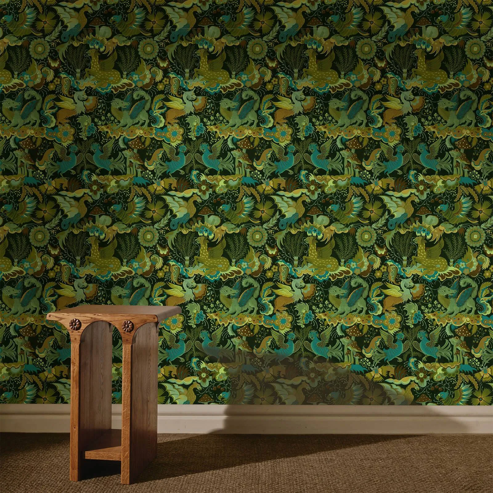 House of Hackney Phantasia wallpaper in Emerald Green, blooms and foliage in green