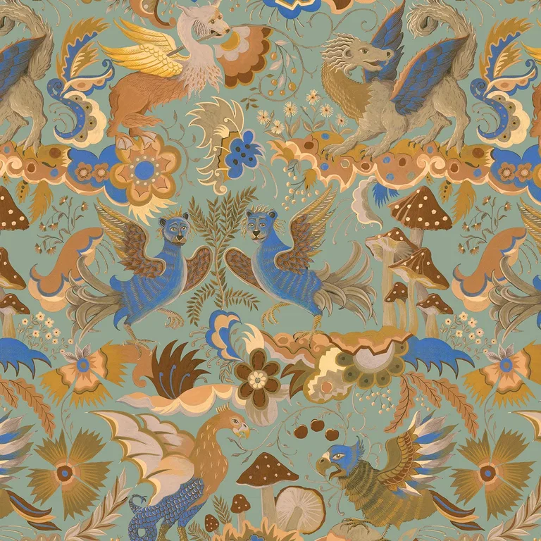 House of Hackney Phantasia wallpaper in Jadeite, blooms and foliage in jade