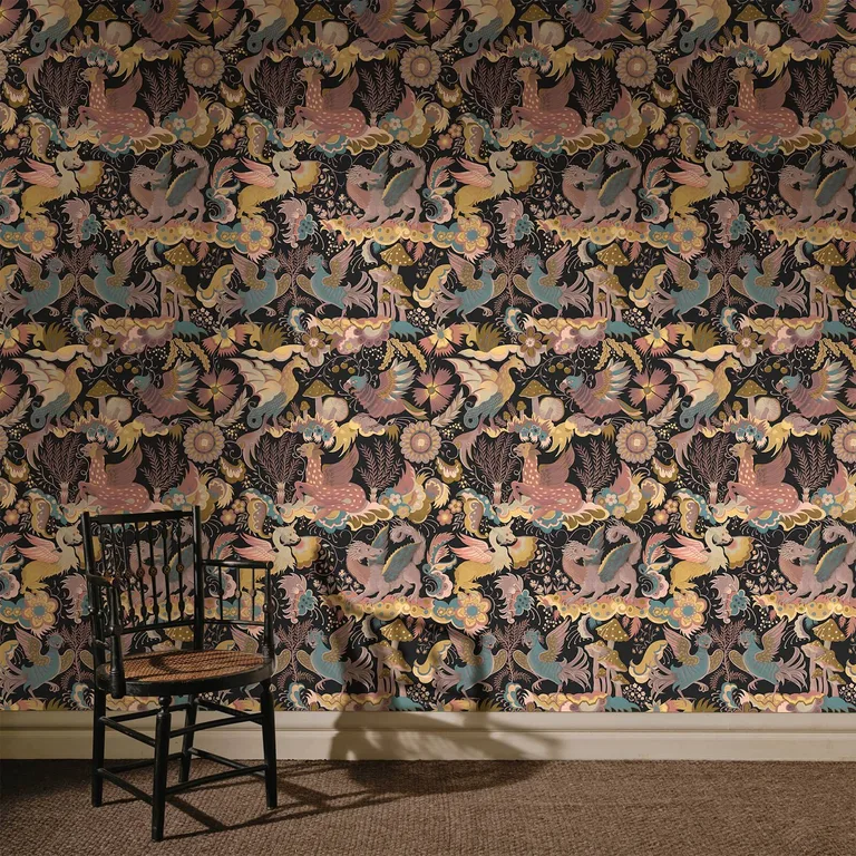 House of Hackney Phantasia wallpaper in Noir, blooms and geometric forms in noir
