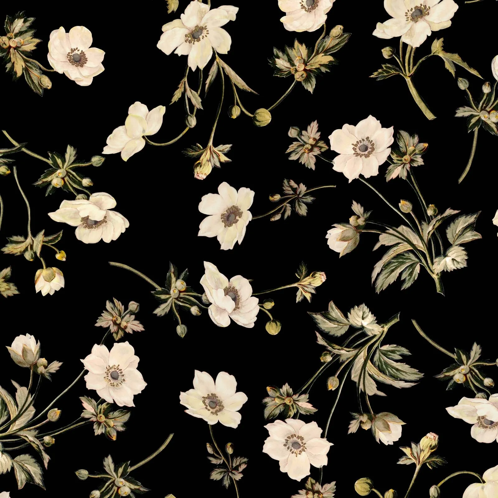 House of Hackney Poppium wallpaper in Black, blooms and foliage in black
