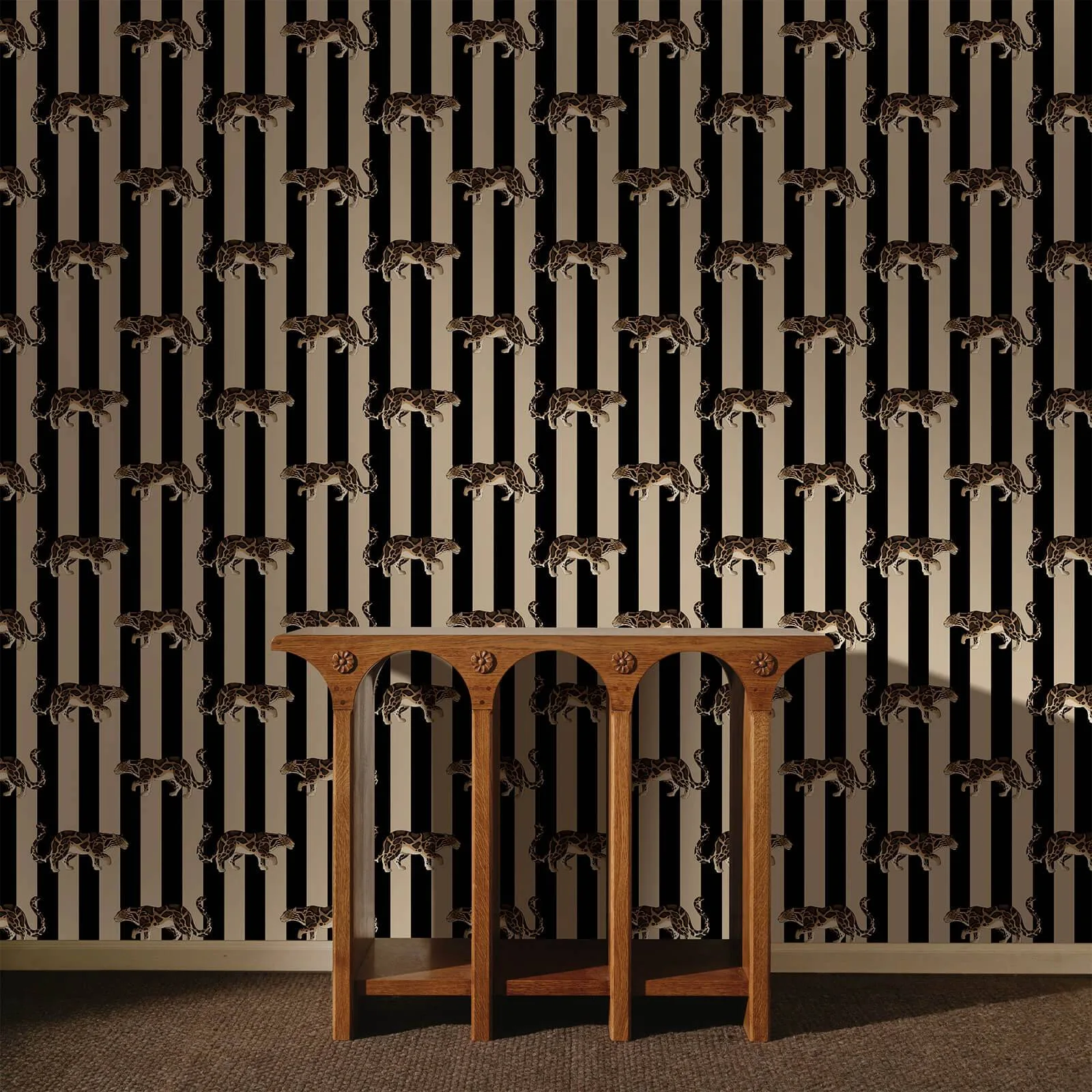 House of Hackney Prowl wallpaper in Clay & Black, birds and animal markings in black