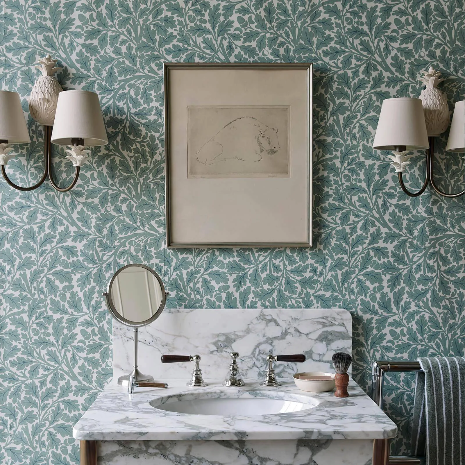 House of Hackney Quercus Wallpaper in Moonstone House of Hackney Quercus wallpaper in Moonstone, foliage and geometric forms in moonstone