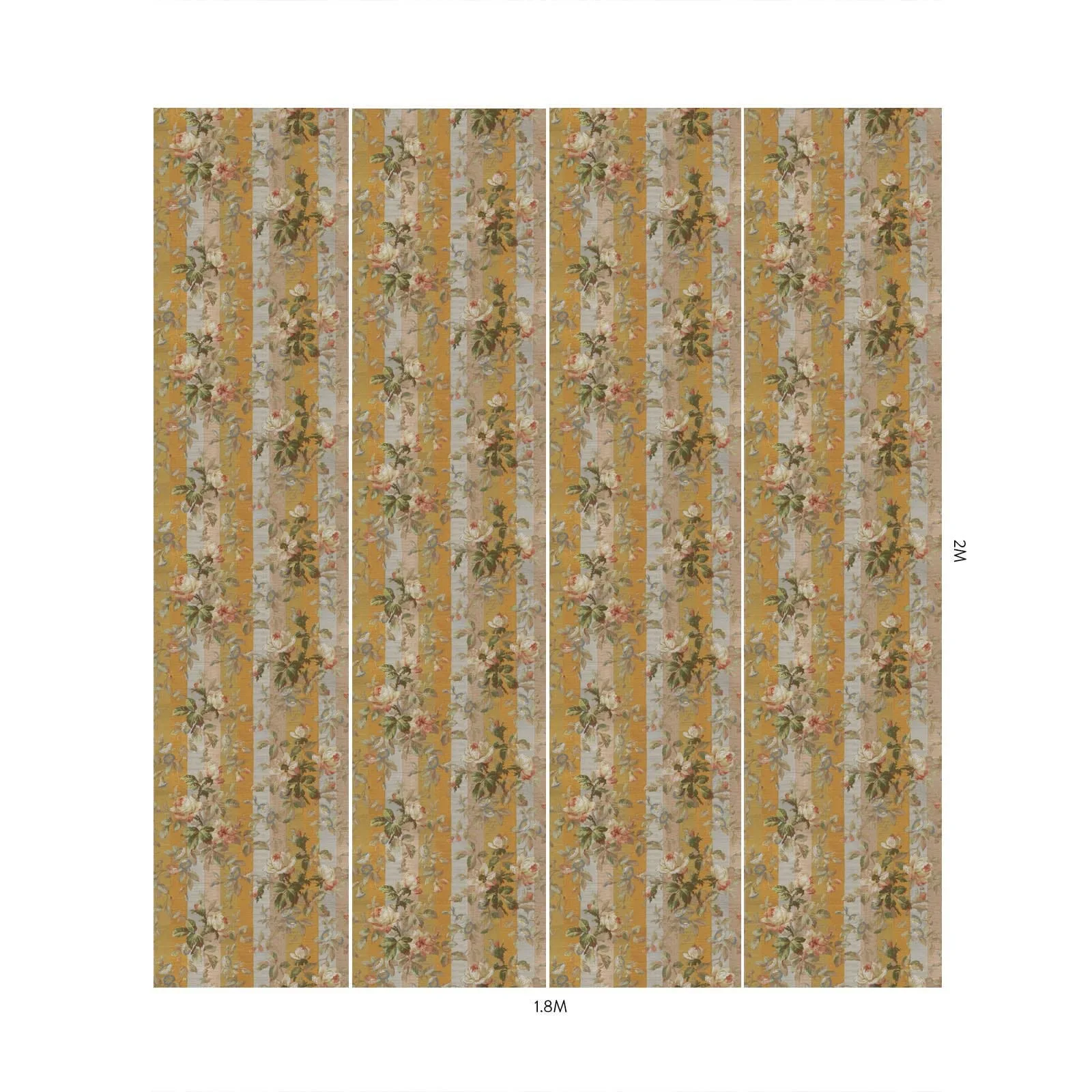 House of Hackney Rainbow Rose wallpaper in Dusk Stripe, blooms and foliage in dusk stripe