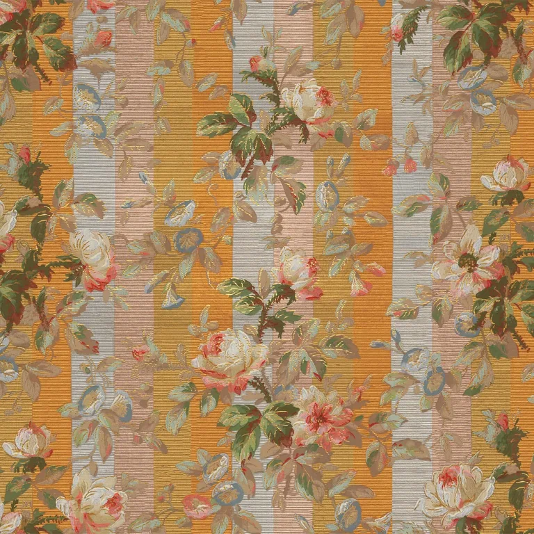 House of Hackney Rainbow Rose wallpaper in Dusk Stripe, blooms and foliage in dusk stripe