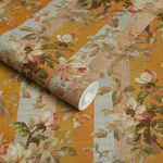 House of Hackney Rainbow Rose wallpaper in Dusk Stripe, blooms and foliage in dusk stripe
