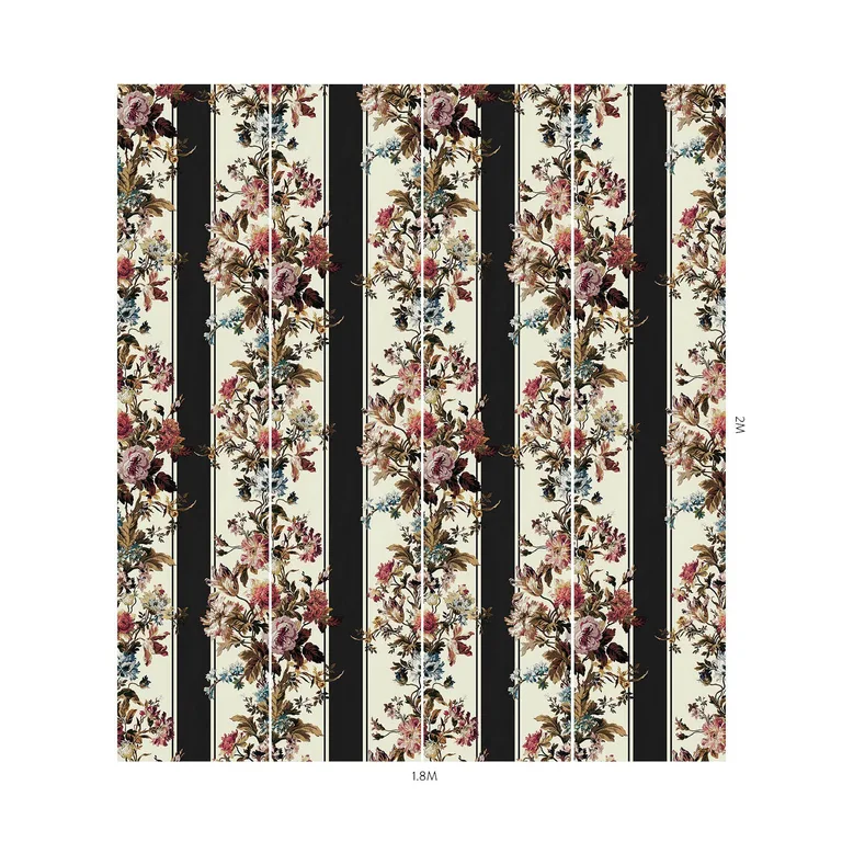 House of Hackney Rosetta Garland wallpaper in Noir, blooms and foliage in noir