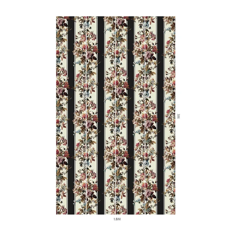 House of Hackney Rosetta Garland wallpaper in Noir, blooms and foliage in noir