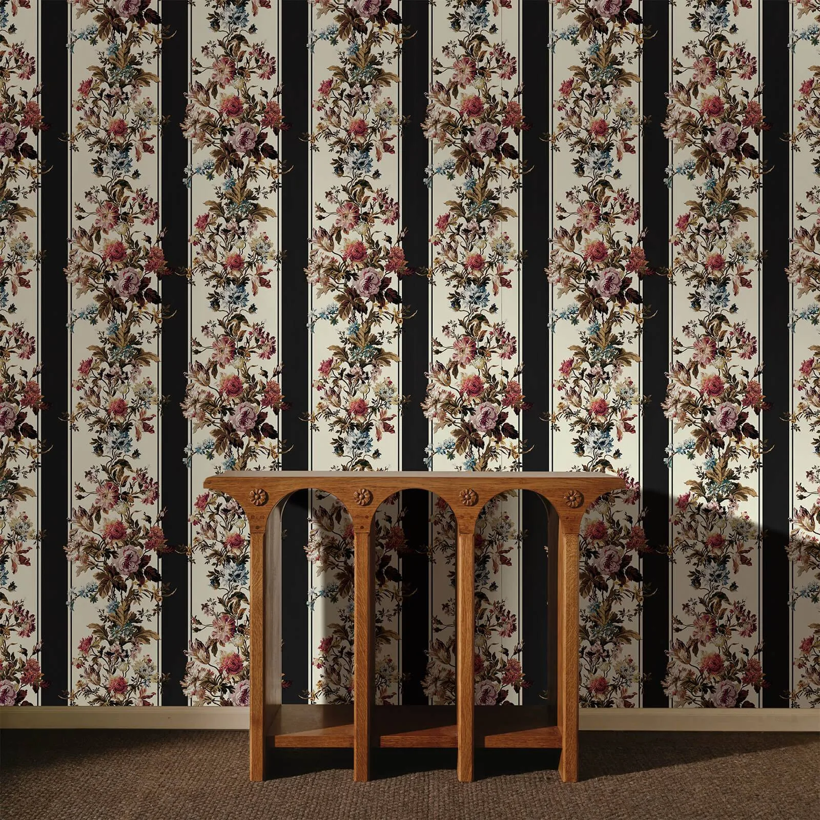 House of Hackney Rosetta Garland wallpaper in Noir, blooms and foliage in noir