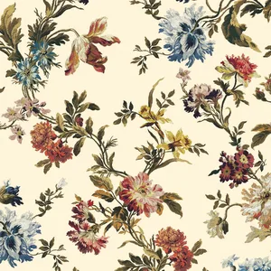 House of Hackney Rosetta wallpaper in Ecru, blooms and foliage in ecru