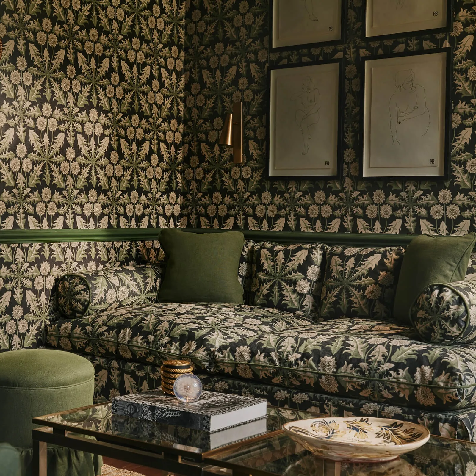 House of Hackney Taraxa wallpaper in Noir, blooms and foliage in noir