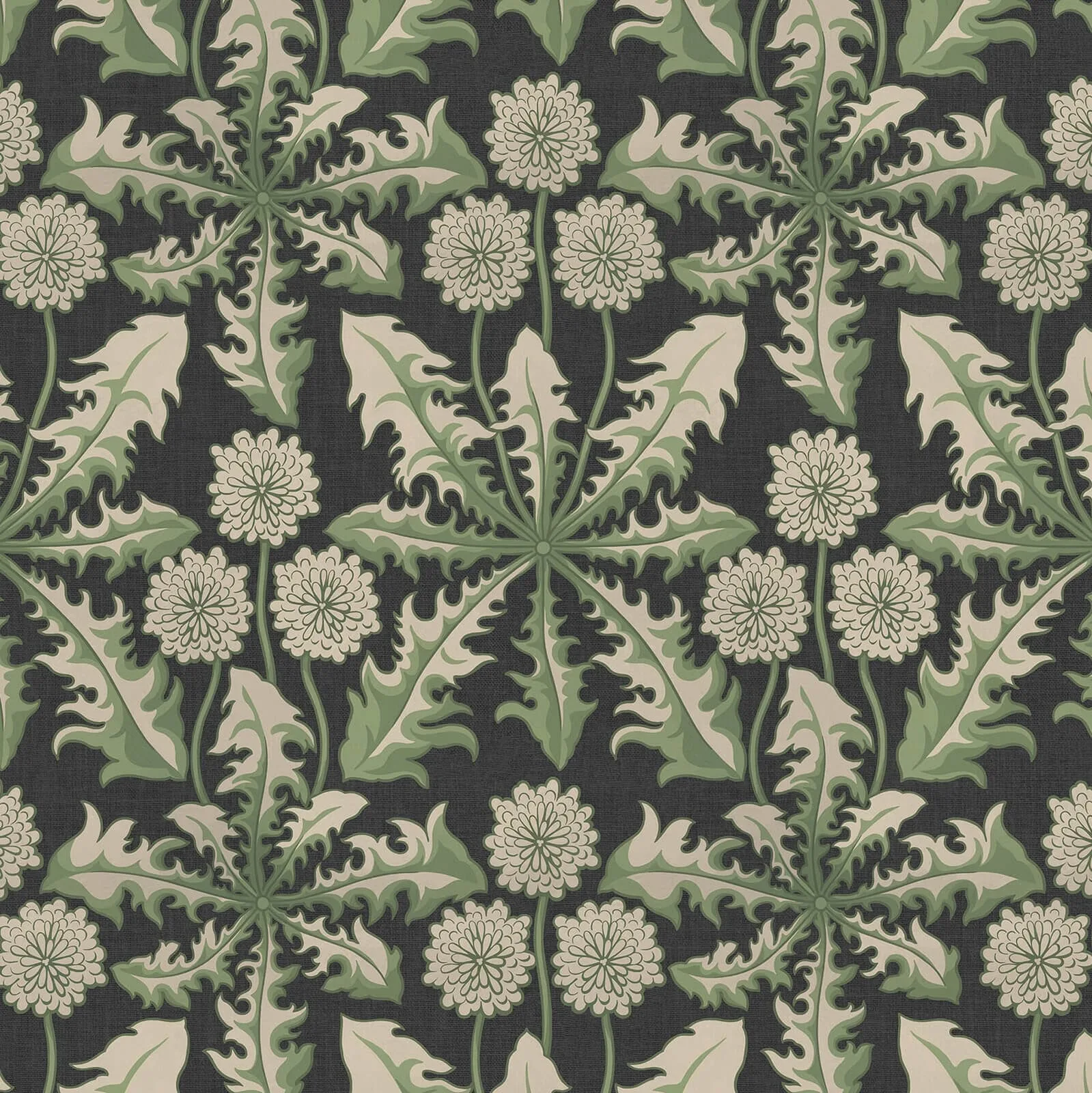 House of Hackney Taraxa wallpaper in Noir, blooms and foliage in noir
