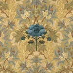 House of Hackney The Blue Rose Weeping Wallpaper in Aurelian House of Hackney The Blue Rose Weeping wallpaper in Aurelian, blooms and ornamental scrolls in aurelian