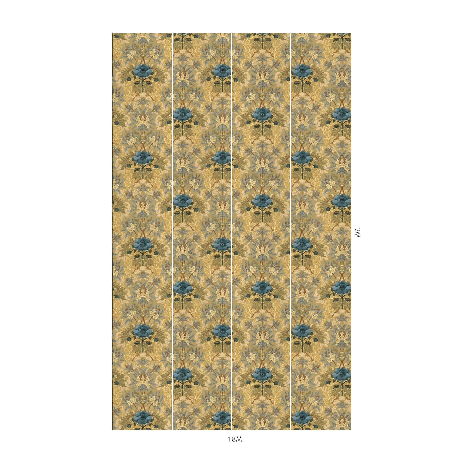 House of Hackney The Blue Rose Weeping Wallpaper in Aurelian House of Hackney The Blue Rose Weeping wallpaper in Aurelian, blooms and ornamental scrolls in aurelian