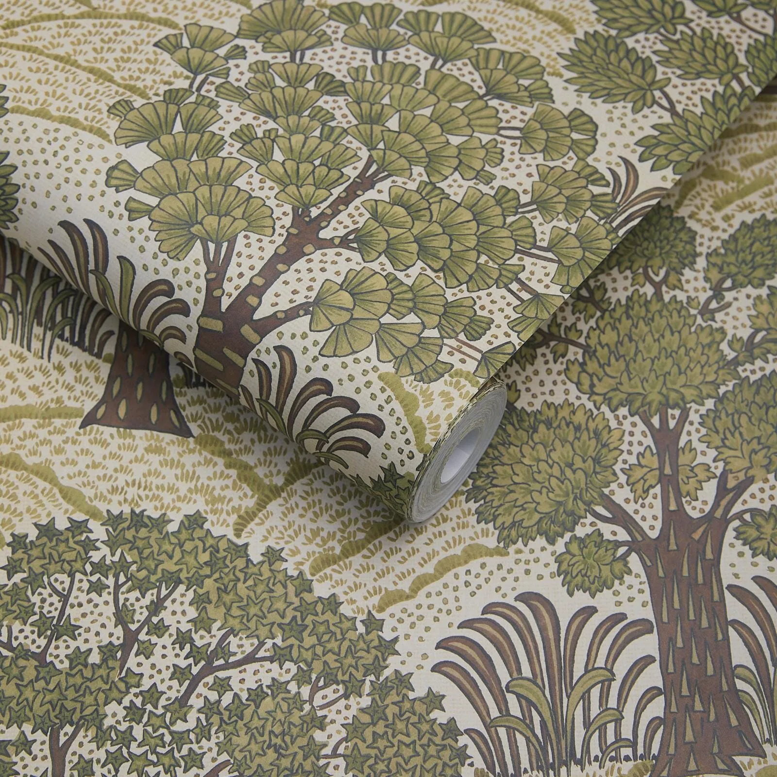 House of Hackney Trees Please Wallpaper in Ecru House of Hackney Trees Please wallpaper in Ecru, foliage and geometric forms in ecru