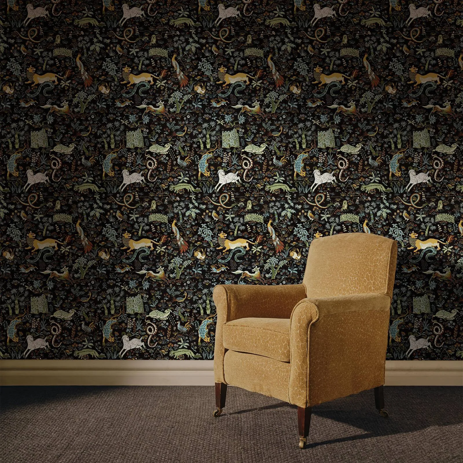 House of Hackney Trematonia wallpaper in Onyx, serpents and foliage in onyx