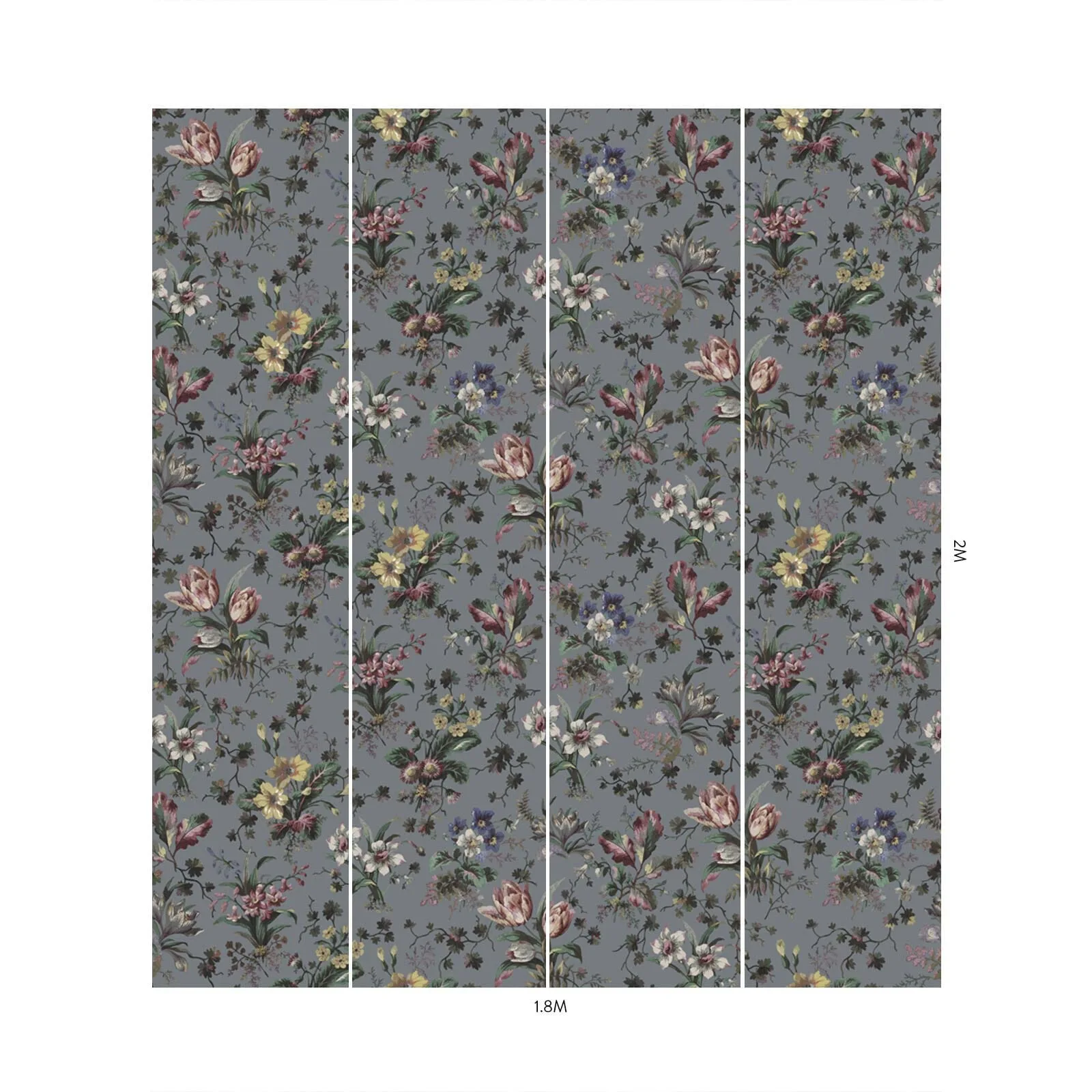 House of Hackney Tulipa Wallpaper in Grey House of Hackney Tulipa wallpaper in Grey, blooms and foliage in grey