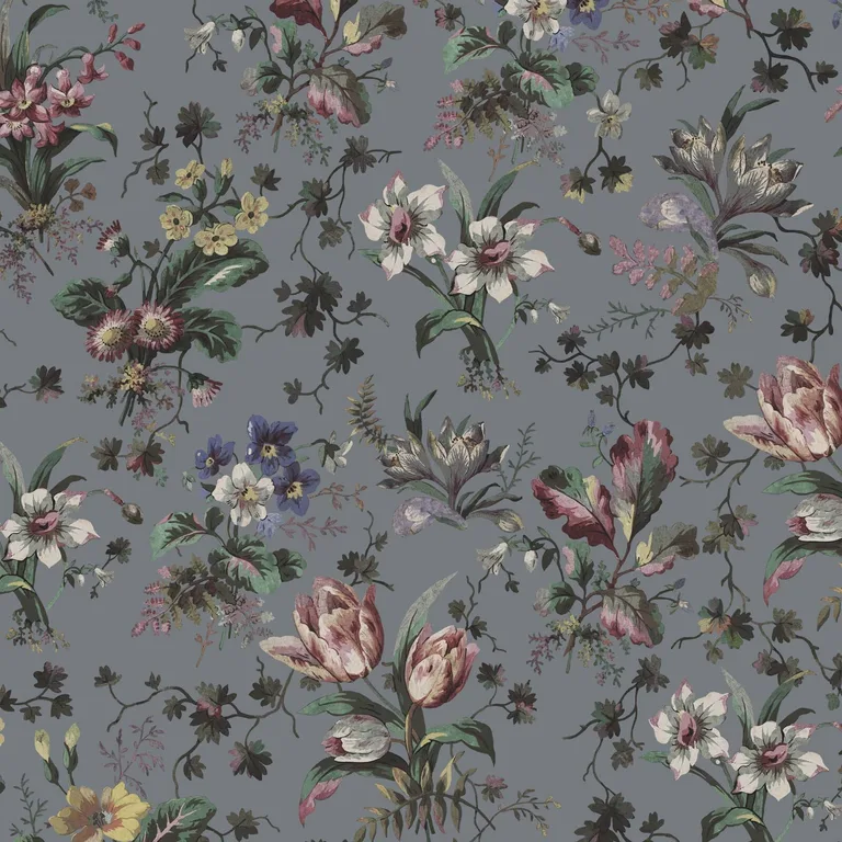 House of Hackney Tulipa wallpaper in Grey, blooms and foliage in grey