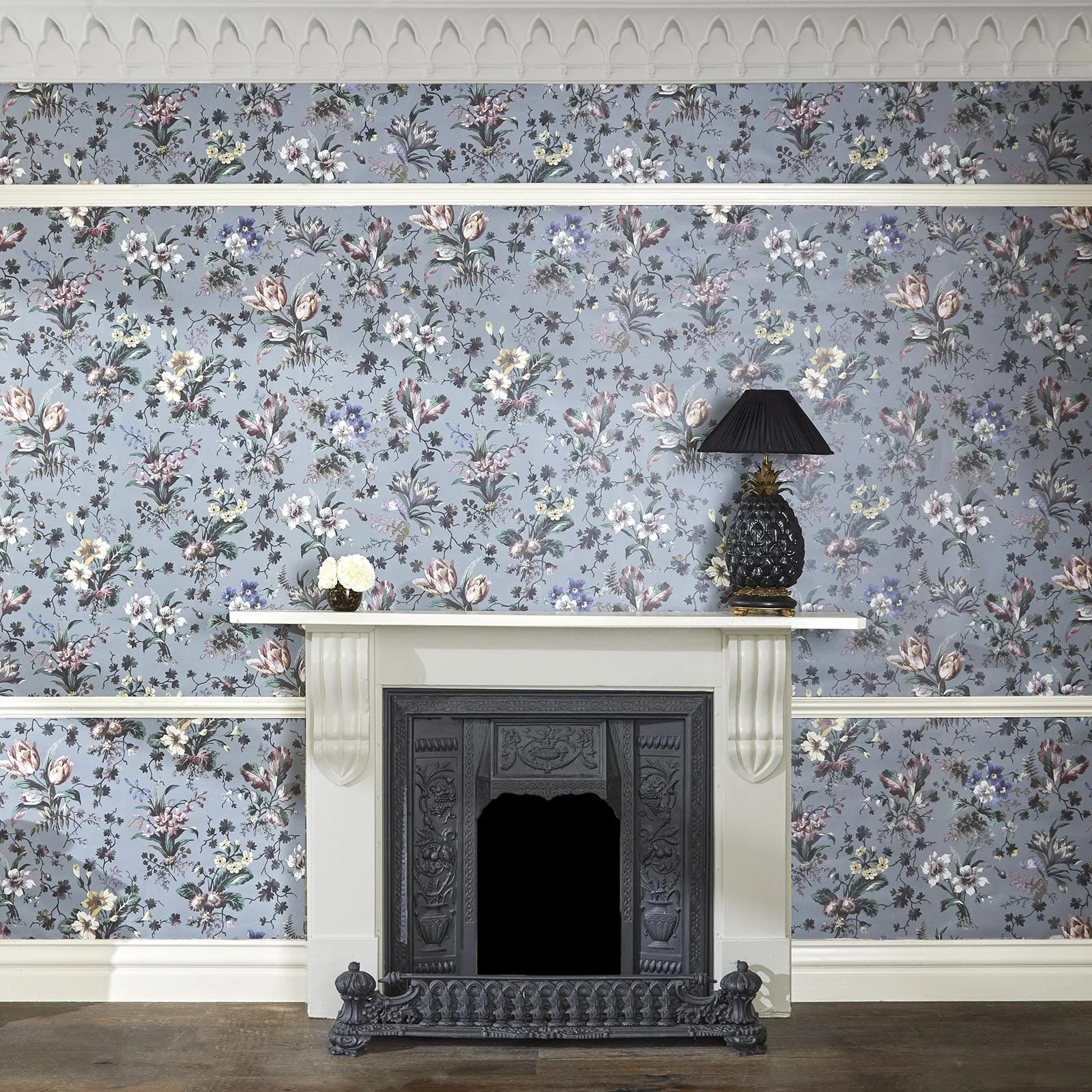 House of Hackney Tulipa wallpaper in Grey, blooms and foliage in grey