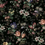 House of Hackney Tulipa wallpaper in Onyx, blooms and foliage in onyx