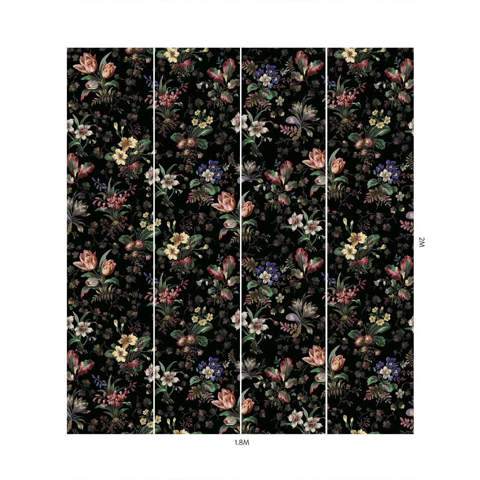 House of Hackney Tulipa wallpaper in Onyx, blooms and foliage in onyx