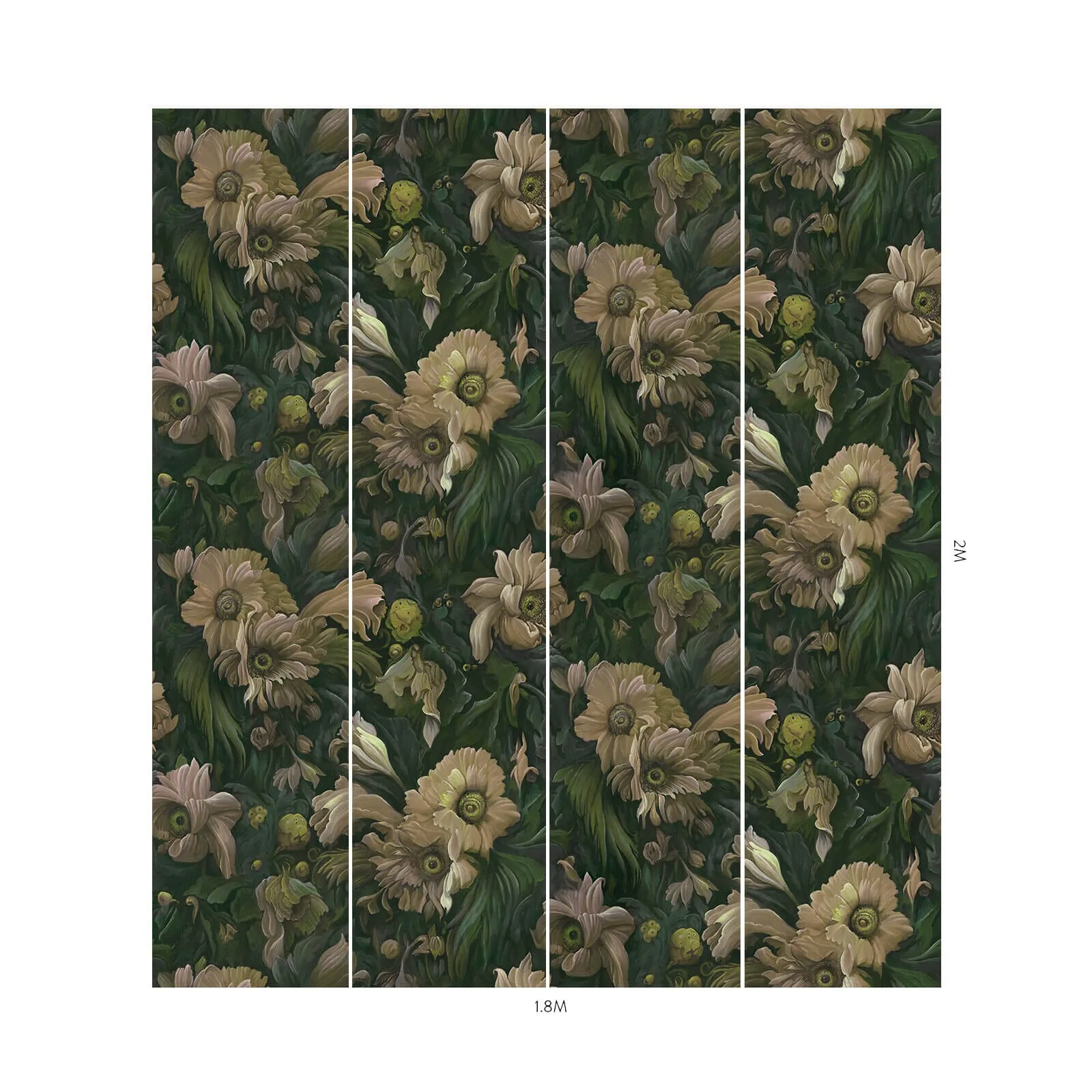 House of Hackney Umbra wallpaper in Verde, blooms and foliage in verde