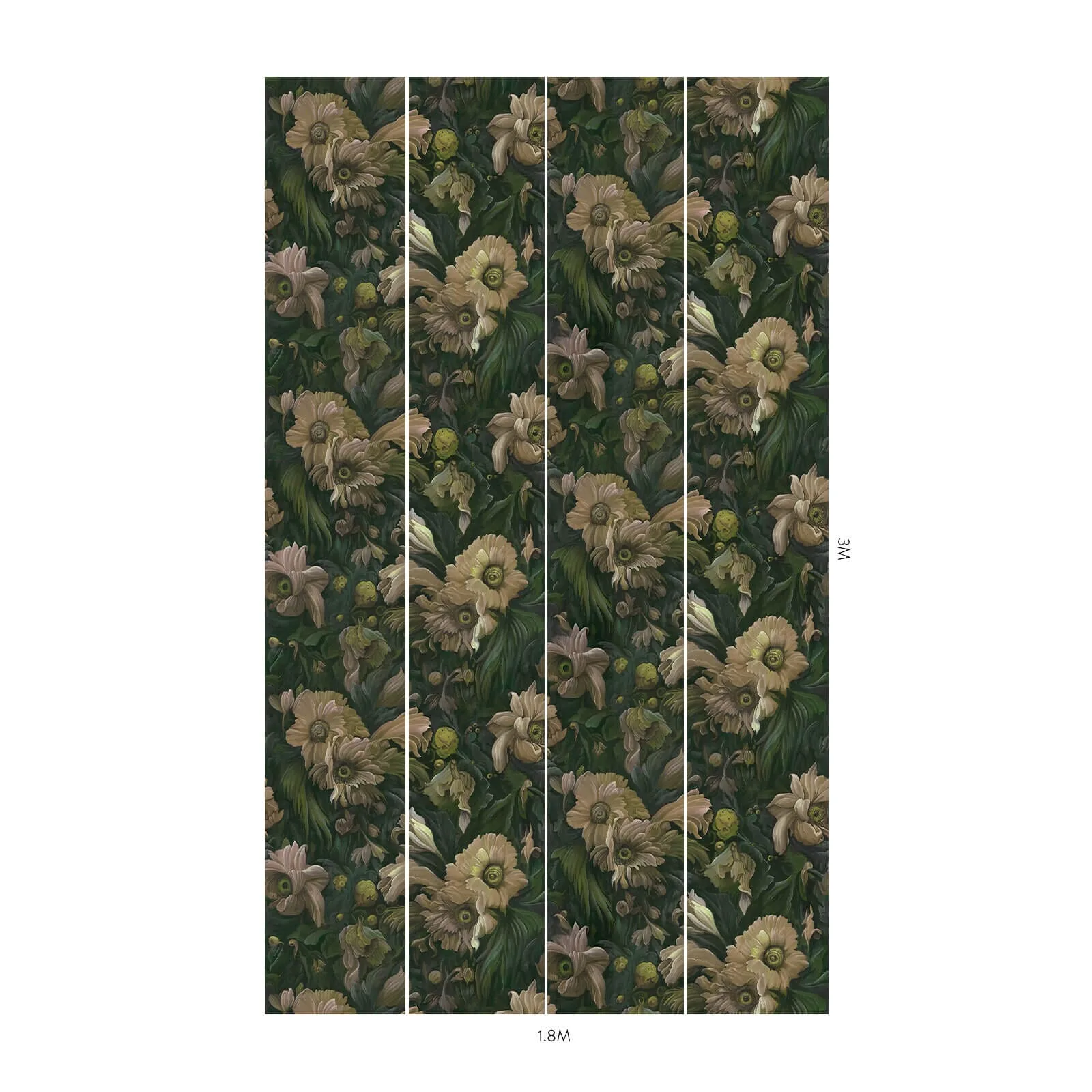 House of Hackney Umbra wallpaper in Verde, blooms and foliage in verde