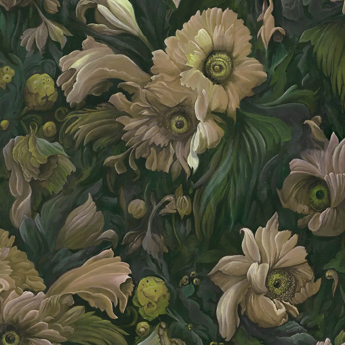 House of Hackney Umbra wallpaper in Verde, blooms and foliage in verde