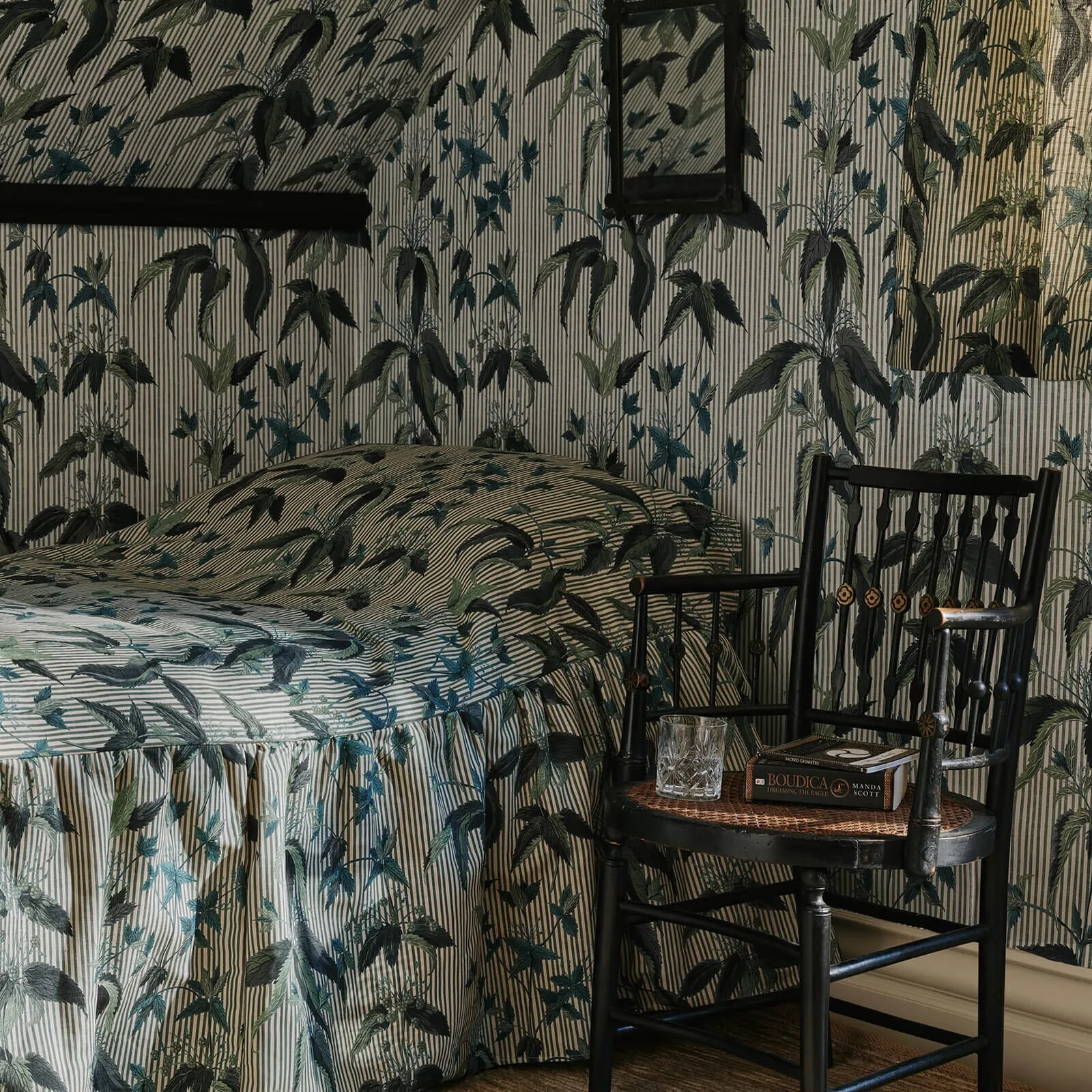 House of Hackney Urtica Wallpaper in Myrtle Stripe House of Hackney Urtica wallpaper in Myrtle Stripe, foliage and stripes in myrtle stripe