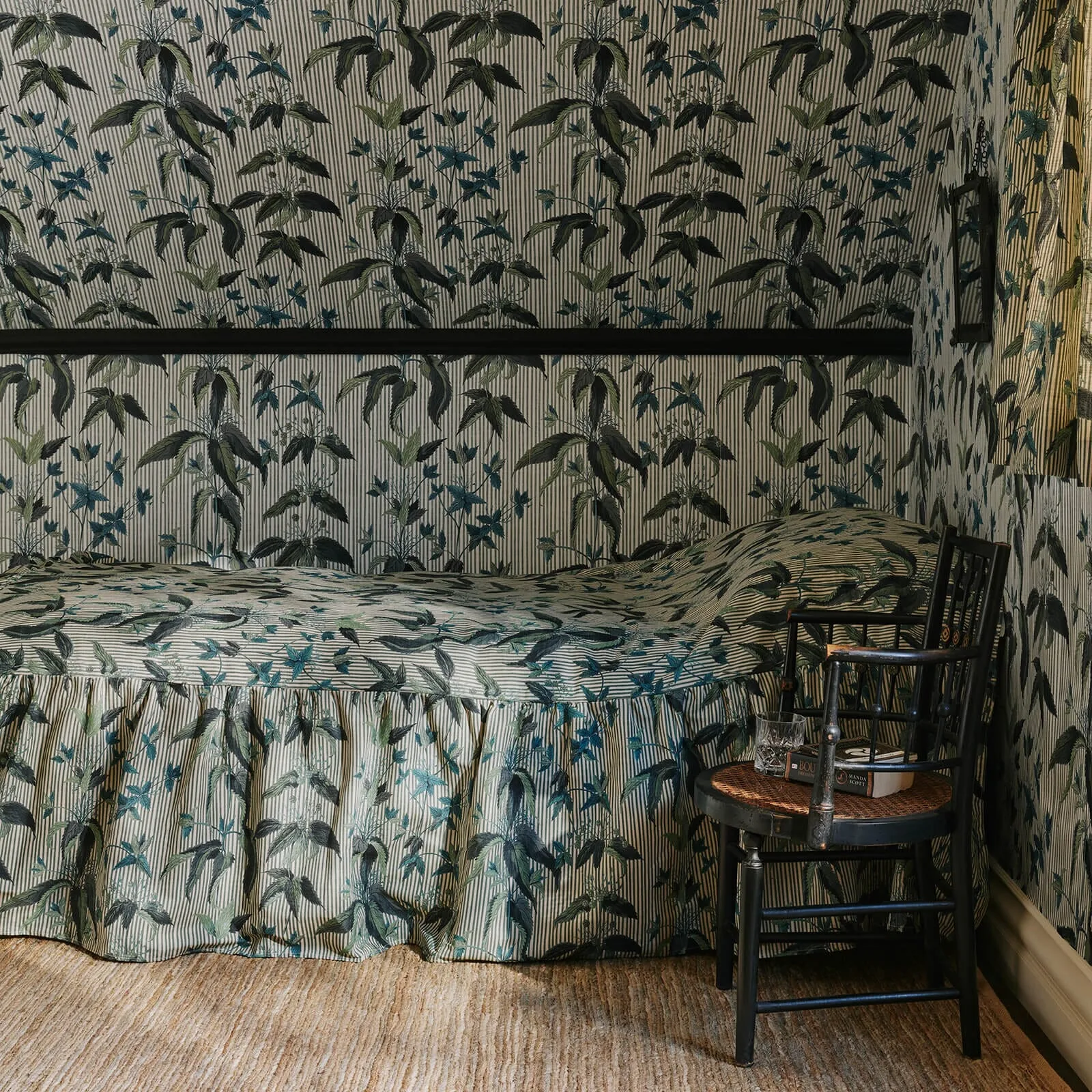 House of Hackney Urtica Wallpaper in Myrtle Stripe House of Hackney Urtica wallpaper in Myrtle Stripe, foliage and stripes in myrtle stripe