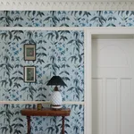 House of Hackney Urtica Wallpaper in Myrtle Stripe House of Hackney Urtica wallpaper in Myrtle Stripe, foliage and stripes in myrtle stripe