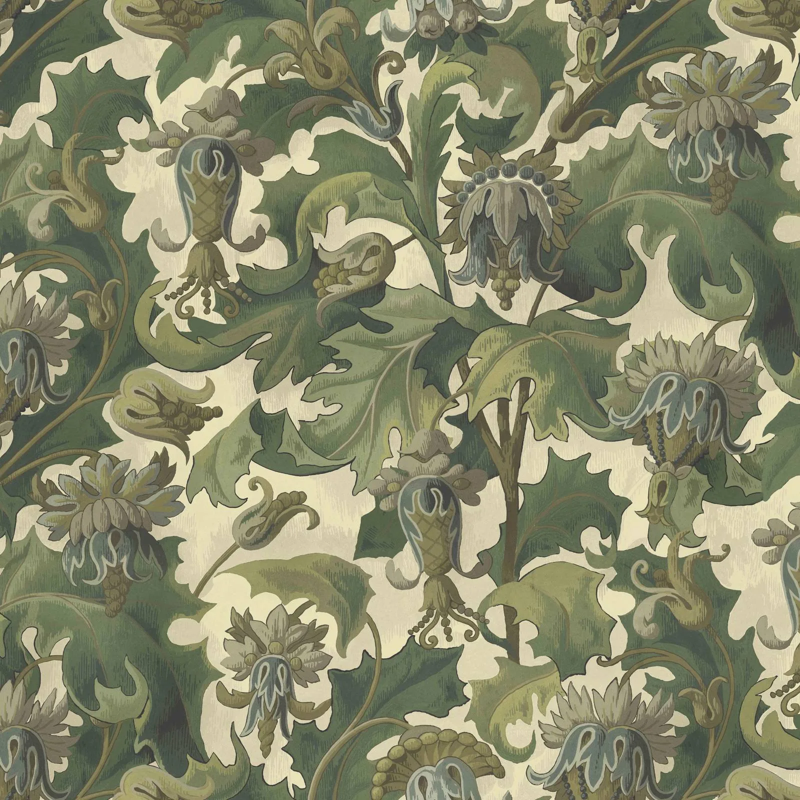 House of Hackney Vespertine wallpaper in Ecru, blooms and foliage in ecru