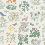House of Hackney Voysey's Garden Magna wallpaper in Off White, blooms and foliage in white