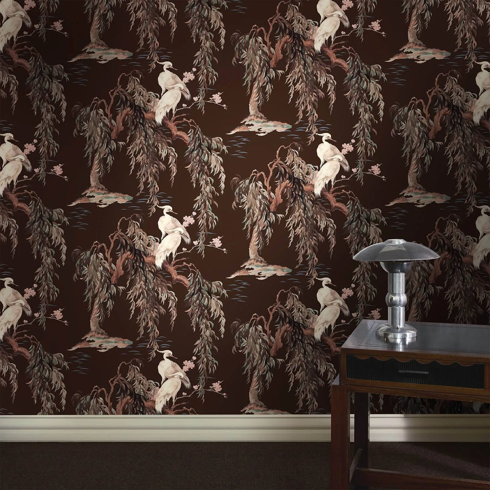 House of Hackney Zeus wallpaper in Carob, birds and trees in carob