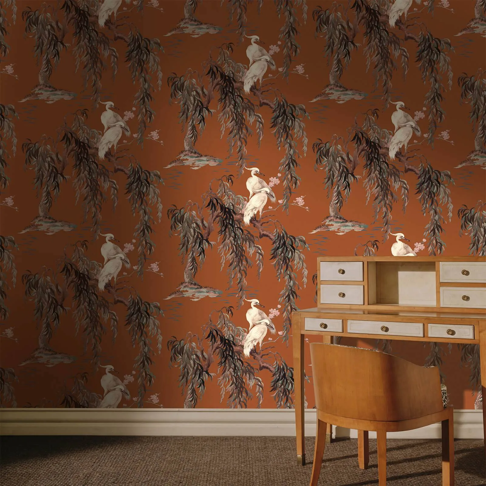 House of Hackney Zeus wallpaper in Tobacco, foliage and birds in tobacco