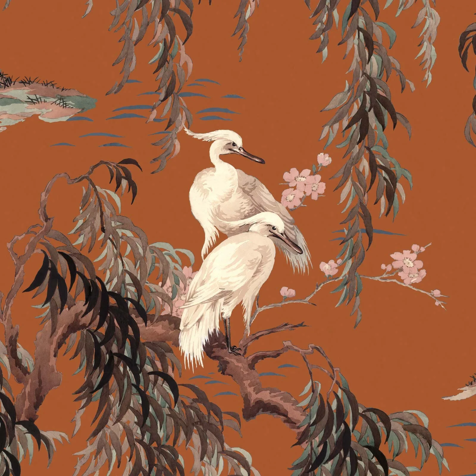House of Hackney Zeus wallpaper in Tobacco, foliage and birds in tobacco