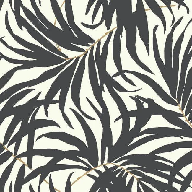 Inspired by Color Bali Leaves wallpaper, color Off White & Dark Grey, SKU AT7056