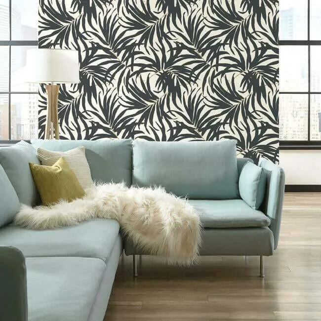 Inspired by Color Bali Leaves wallpaper, color Off White & Dark Grey, SKU AT7056