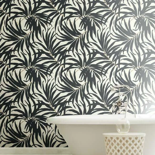 Inspired by Color Bali Leaves wallpaper, color Off White & Dark Grey, SKU AT7056