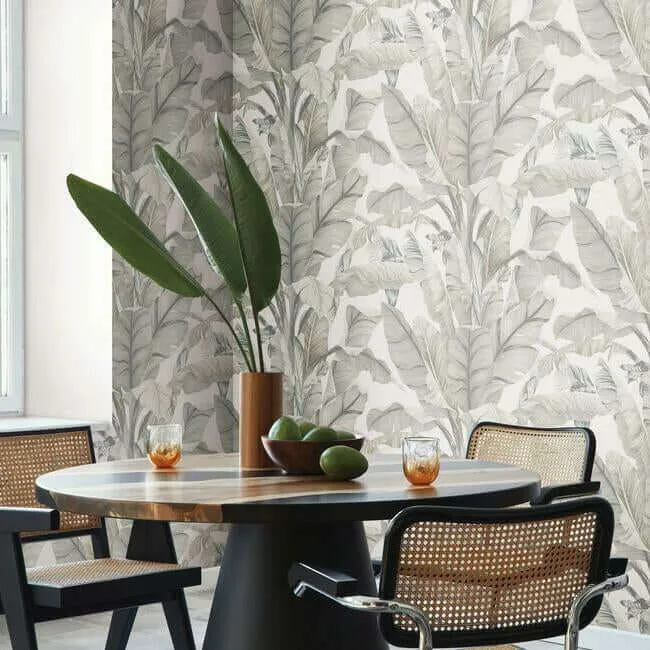 Inspired by Color Banana Leaf wallpaper, color White & Cream, SKU BW3972