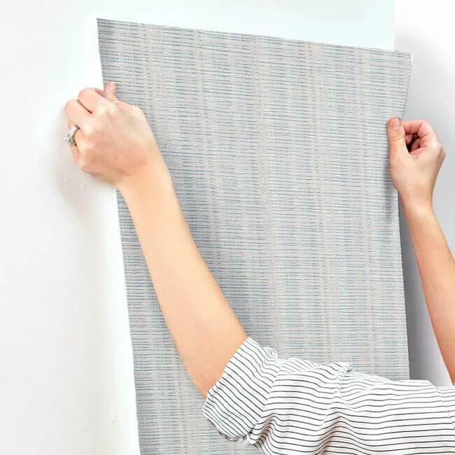 Inspired by Color Broken Boucle Stripe wallpaper, color Putty & Blue, SKU SR1517
