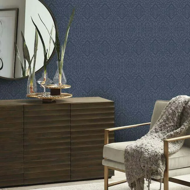 Inspired by Color Cathedral Damask - Blue Wallpaper | Buy Online Inspired by Color Cathedral Damask wallpaper, color Blue, SKU DM5037