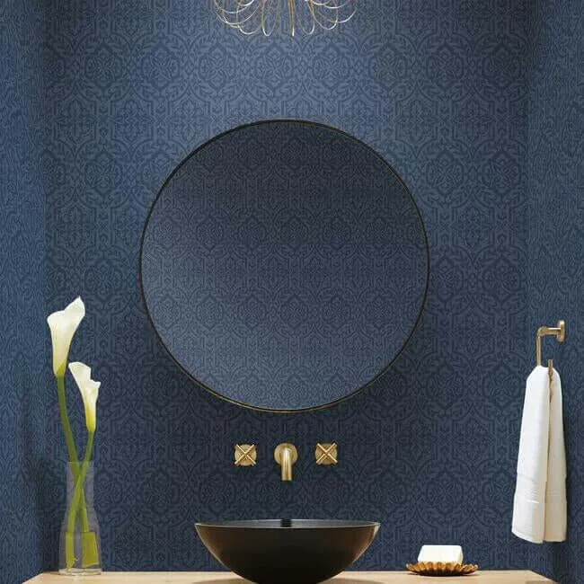 Inspired by Color Cathedral Damask wallpaper, color Blue, SKU DM5037