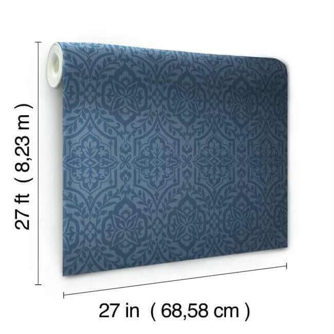 Inspired by Color Cathedral Damask - Blue Wallpaper | Buy Online Inspired by Color Cathedral Damask wallpaper, color Blue, SKU DM5037